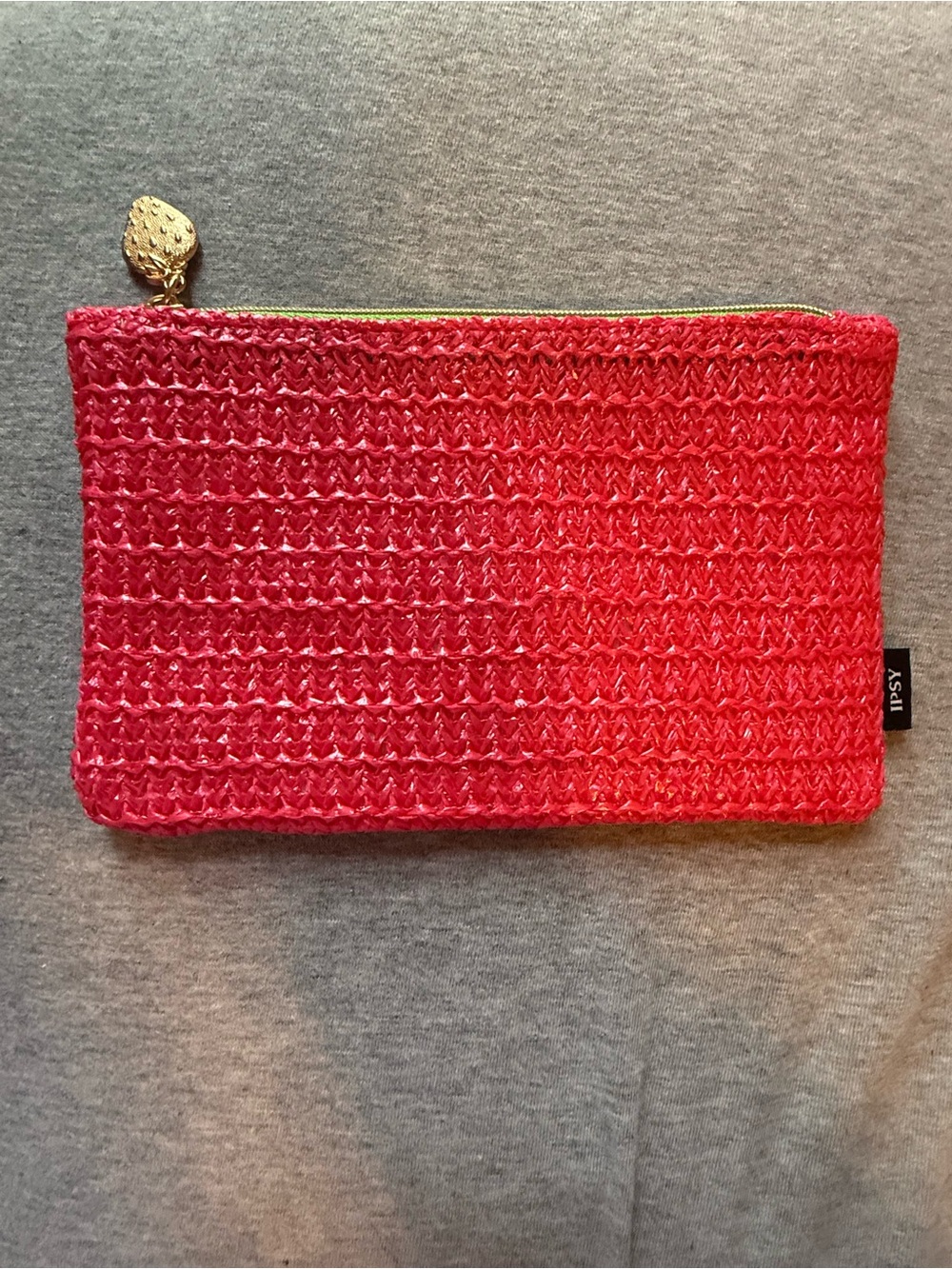 IPSY Strawberry 🍓 Pink Woven Makeup Bag Satin Lined Cosmetic Pouch - Picture 6 of 6